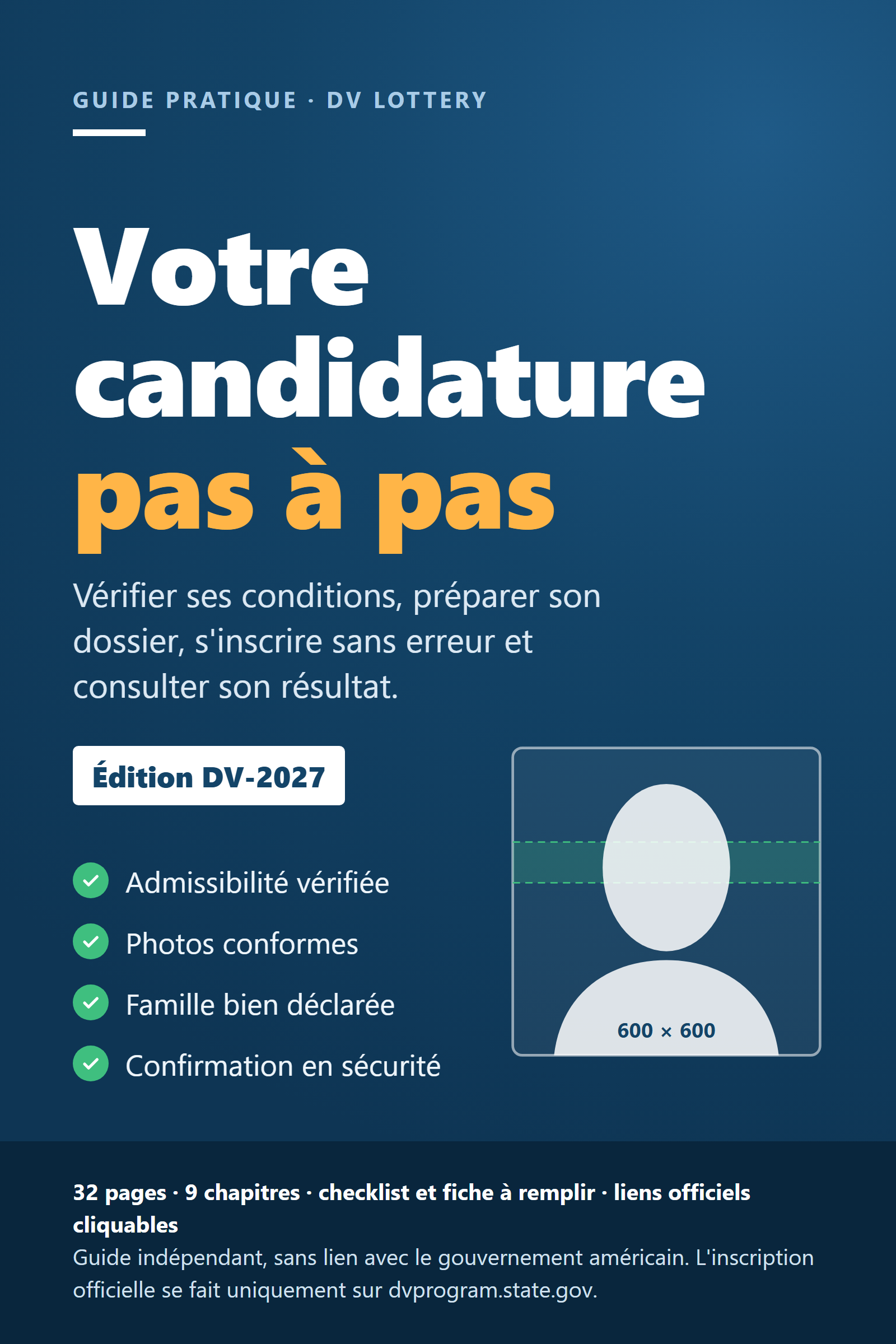 Couverture du guide DV Lottery : votre candidature pas à pas, édition DV-2027
